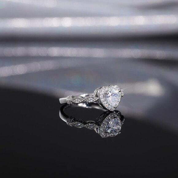 😍Sweet Pure Heart CZ Fashion Shiny Diamonds Silver Plated Heart Ring, K888 - Picture 5 of 9